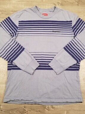 Supreme Fade Stripe Long Sleeve Shirt Slate Mens Medium FW18 Classic Streetwear